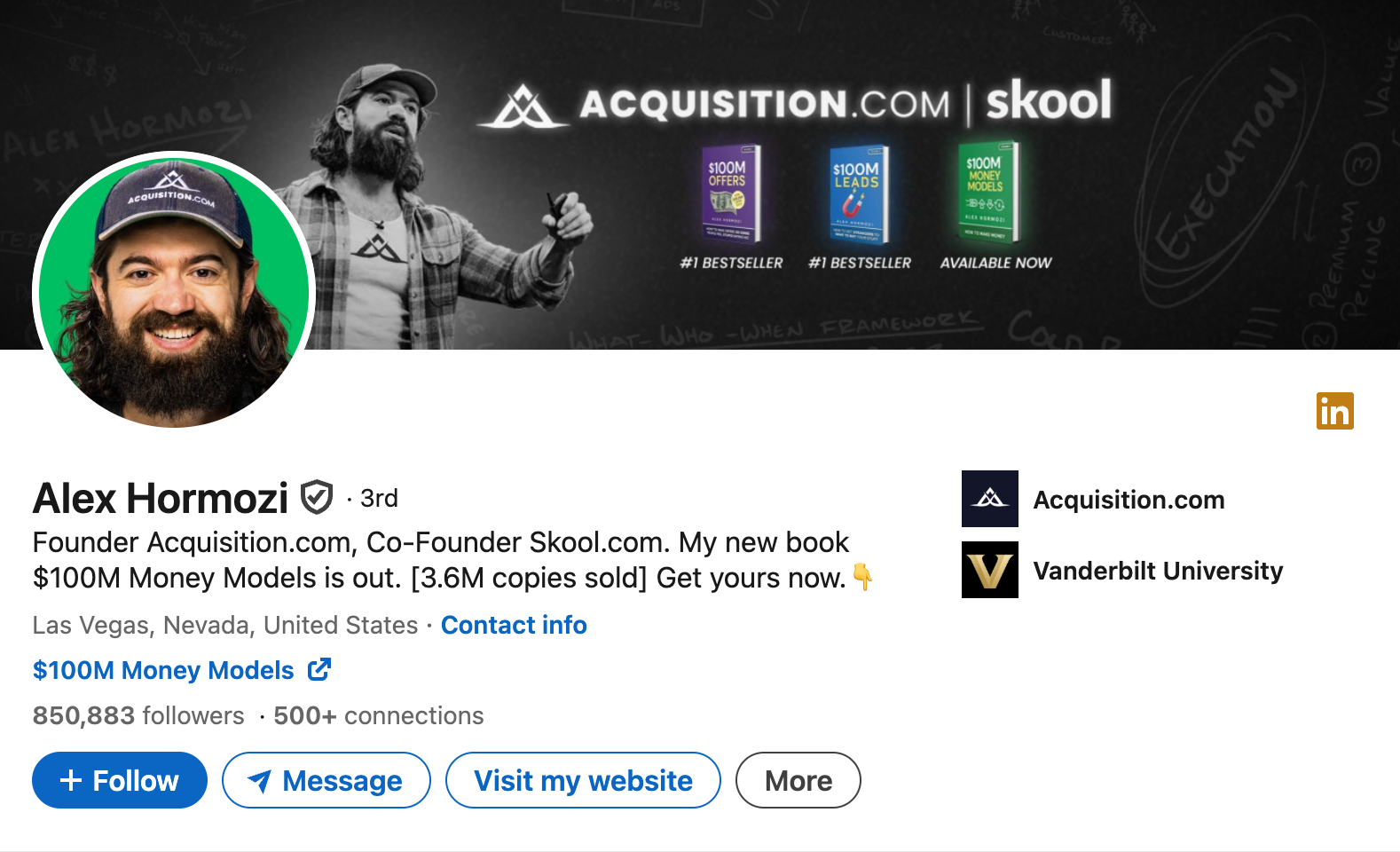 Alex Hormozi LinkedIn profile summary